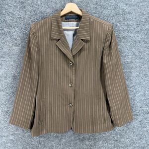 Collection Blazer Women M Medium Brown Striped Button Up Collared Long Sleeve